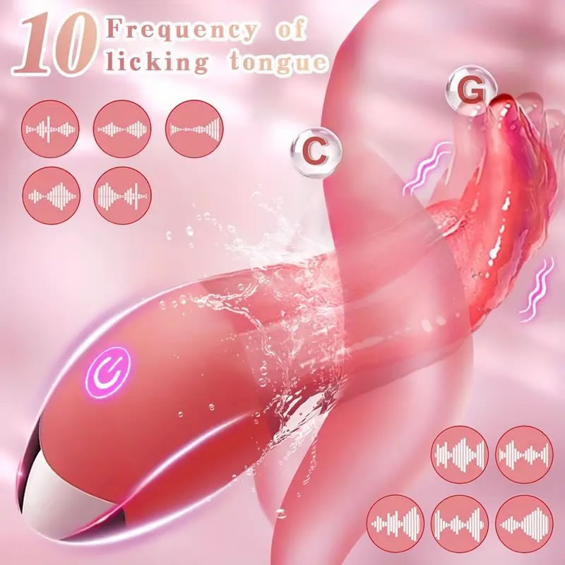 Juguete Sexual Femenino "Realistic Tongue" con Lamedura de 10 Frecuencias, Silicona Suave y Carga USB 2 Lengua vibradora masturbadora 10 modos