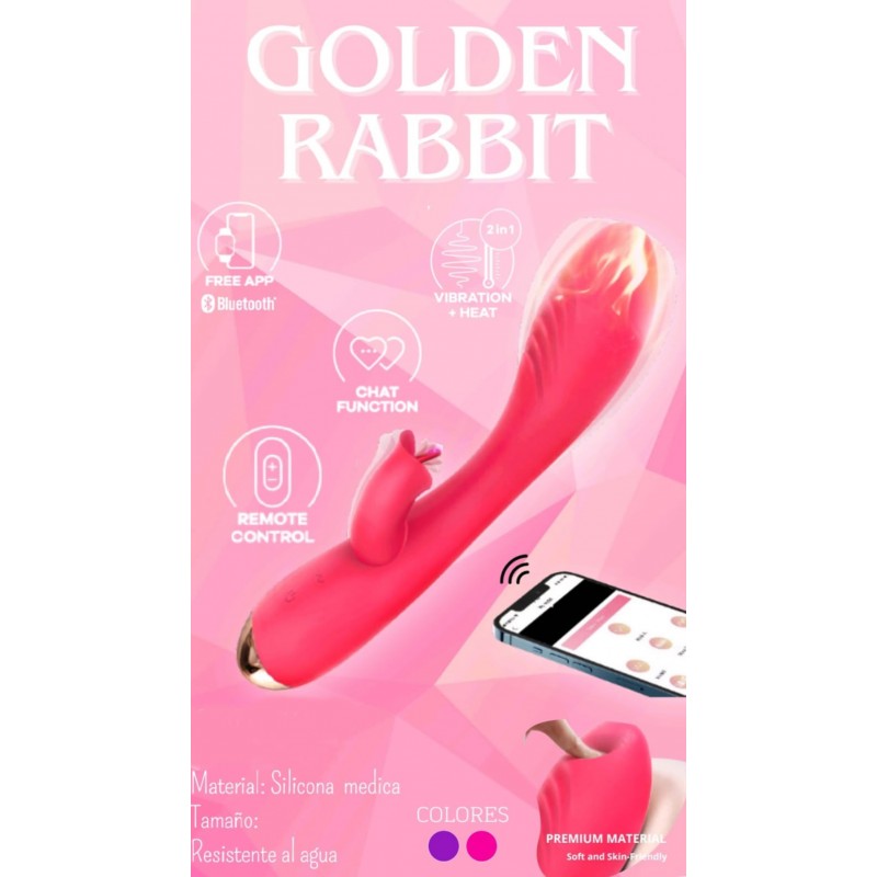 Vibrador Rabbit Golden Doble Estimulación Con Lengua Vibradora Con App Bluetooth