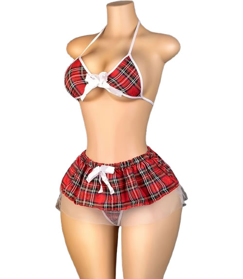 Disfraz Sexy Colegiala Escocesa Roja para Mujer con Minifalda 2 Disfraz Sexy Colegiala Escocesa Roja para Mujer | Tentación Tienda