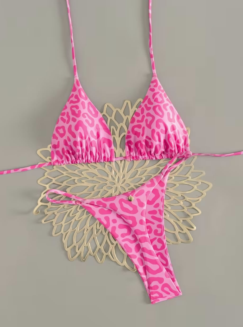 Bikini de 2 Piezas Rosa Animal Print Leopardo (Top Triangular + Panty Brasileño) 6 01280702