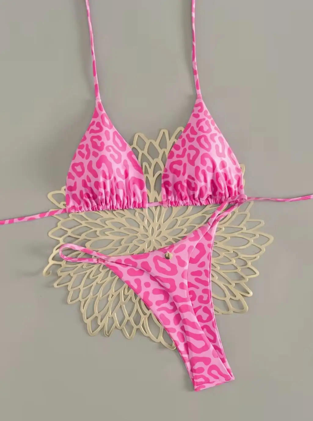 Bikini de 2 Piezas Rosa Animal Print Leopardo (Top Triangular + Panty Brasileño) 6 01280702