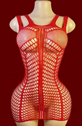 Minivestido de Lencería Roja de Red "Double Strap Passion" de 1 Pieza con Tirantes Dobles y Calados 8 Minivestido de lenceria roja de red con doble tirante en hombros en Tentación Tienda
