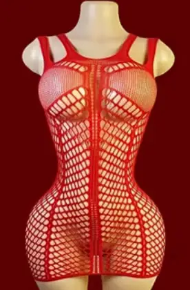 Minivestido de lenceria roja de red con doble tirante en hombros en Tentación Tienda