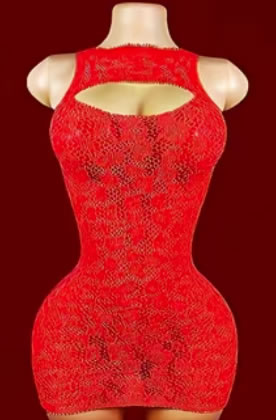 Vestido de Lencería Rojo "Floral Keyhole" de 1 Pieza con Cuello Alto y Encaje Calado 7 Vestido de lenceria rojo de encaje con cuello alto y abertura keyhole en Tentación Tienda