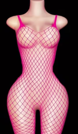 Bodystocking Fucsia de Red "Neon Fishnet" de 1 Pieza con Tirantes y Malla Completa 2 Bodystocking fucsia de red estilo catsuit con tirantes en Tentación Tienda