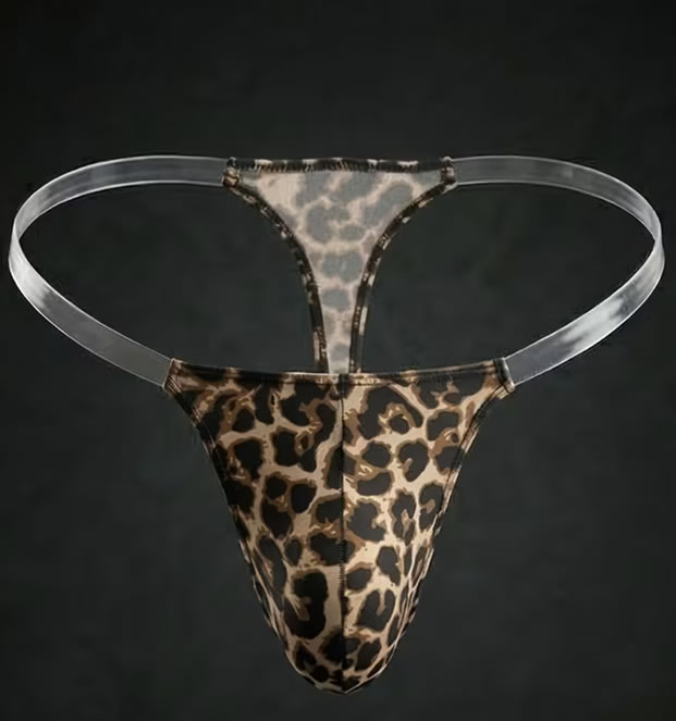 Tanga Masculina Animal Print "Wild Invisible" con Estampado de Leopardo y Tiras Transparentes 1 Tanga masculina animal print leopardo con copa ergonomica y tiras transparentes en Tentación Tienda
