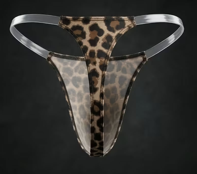 Tanga Masculina Animal Print "Wild Invisible" con Estampado de Leopardo y Tiras Transparentes 2 Tanga masculina animal print leopardo vista trasera de hilo y tiras transparentes en Tentación Tienda